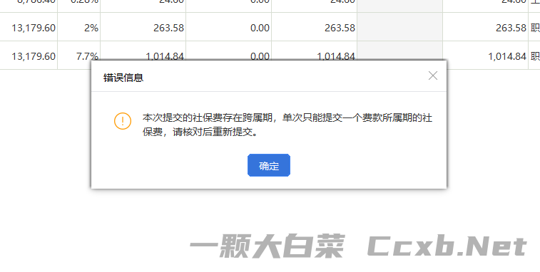 本次提交的社保费存在跨属期，单次只能提交一个费款所属期的社保费，请核对后重新提交。